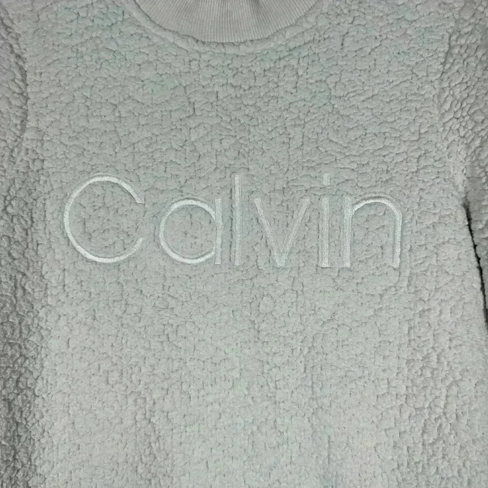 Calvin Klein Fluffy White Fleece Pull Over Sweat Shirt Long Sleeve - Size XS - Picture 3 of 5